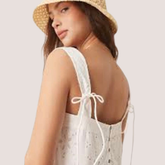Free People Primavera Eyelet Tie Midi Dress White Cottagecore Boho Sz S NWT - Picture 4 of 16